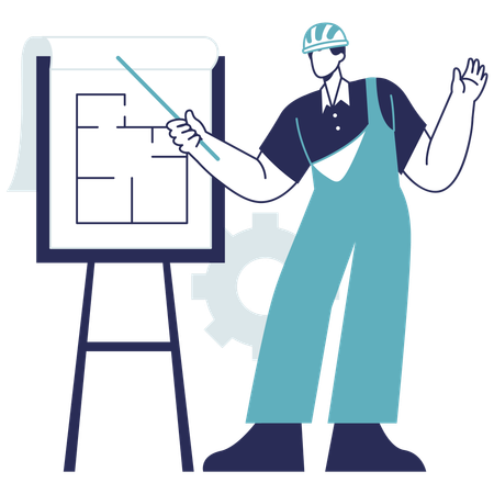 Engineer explains construction design  Illustration