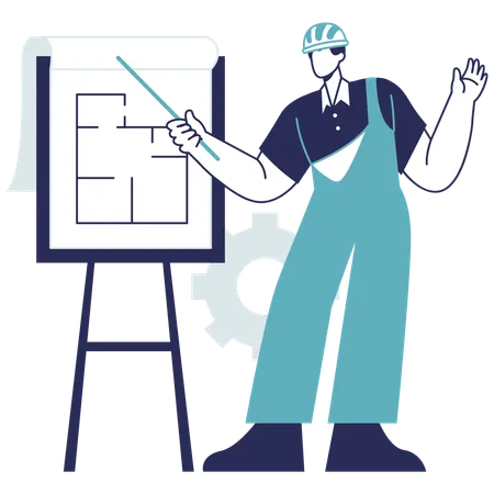 Engineer explains construction design  Illustration