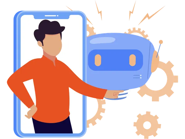 Engineer finding Robot solution  Illustration