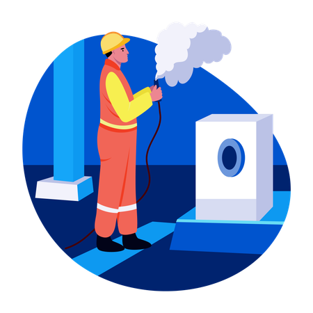 Engineer fixing gas leak  Illustration