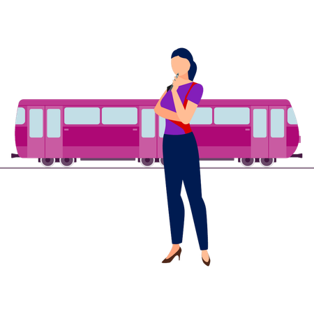 Engineer girl thinking about bus design  Illustration