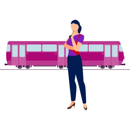 Engineer girl thinking about bus design  Illustration