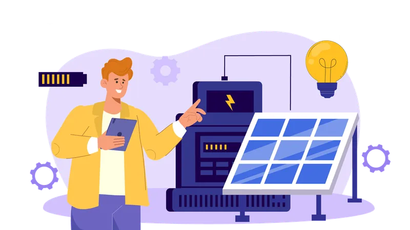 Engineer guiding about solar electricity generation  Illustration