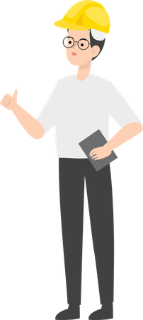 Engineer holding book and showing thumbs up Illustration