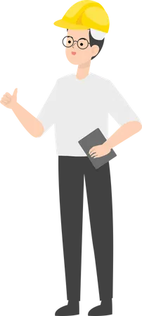 Engineer holding book and showing thumbs up  Illustration