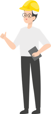 Engineer holding book and showing thumbs up  Illustration