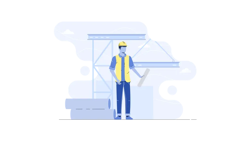 Engineer holding building plan  Illustration