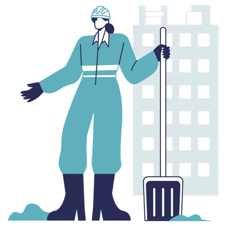 Engineer holding shovel  Illustration