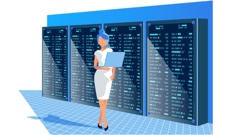 Engineer in server room  Illustration