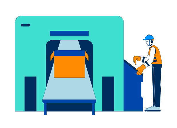 Engineer inspecting packing box conveyor system  Illustration