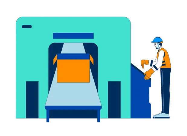 Engineer inspecting packing box conveyor system  Illustration