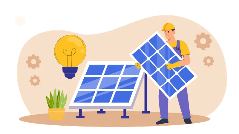 Engineer installing solar panel  Illustration