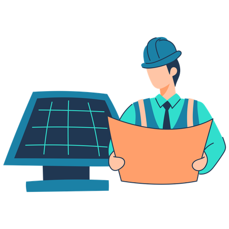 Engineer installs solar panel  Illustration