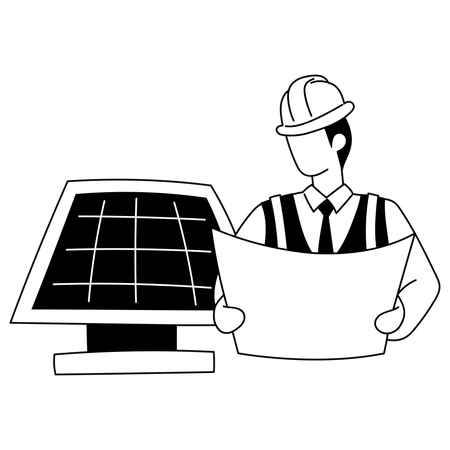 Engineer installs solar panel  Illustration