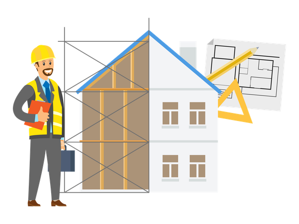 Engineer is constructing new home  Illustration