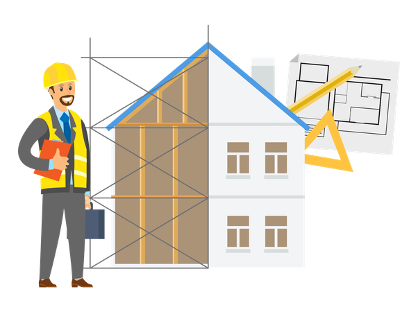 Engineer is constructing new home  イラスト