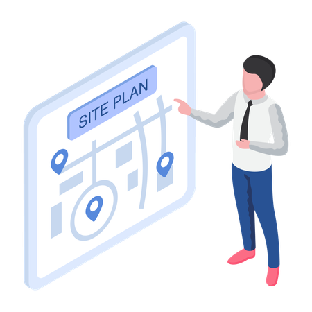 Engineer is viewing construction site map  Illustration