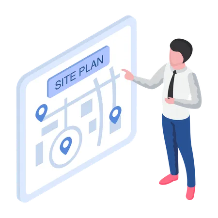 Engineer is viewing construction site map  Illustration