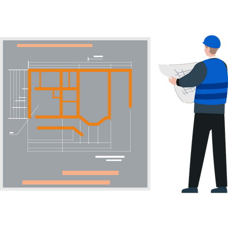 Engineer looking at construction design  Illustration