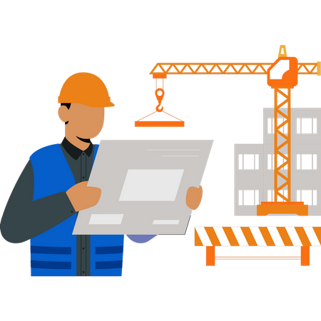 Engineer looking at construction plan  Illustration