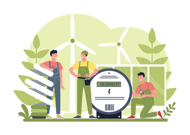 Engineer repairing meter  Illustration