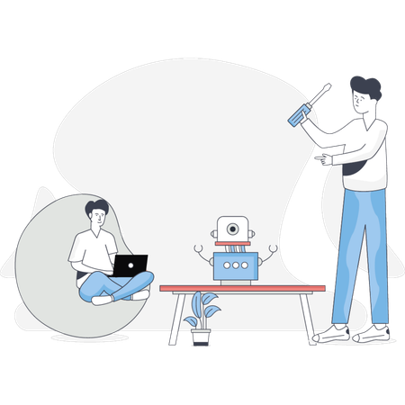 Engineer repairing robot  Illustration