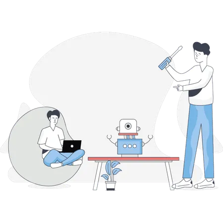 Engineer repairing robot  Illustration
