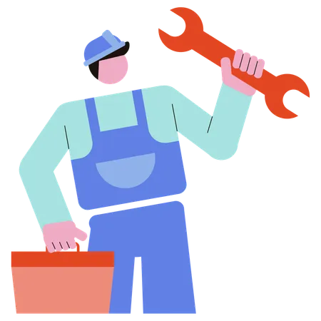 Engineer repairs equipment  Illustration