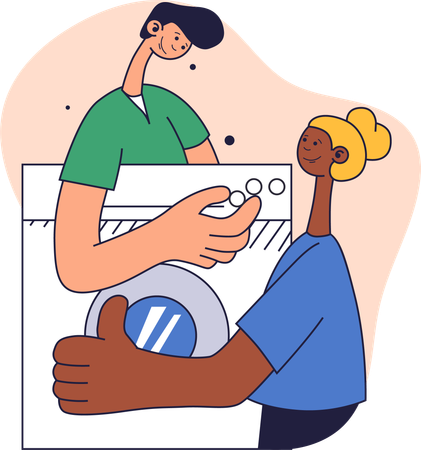 Engineer repairs washing machine  Illustration