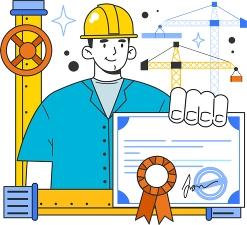 Engineer showing certificate  Illustration