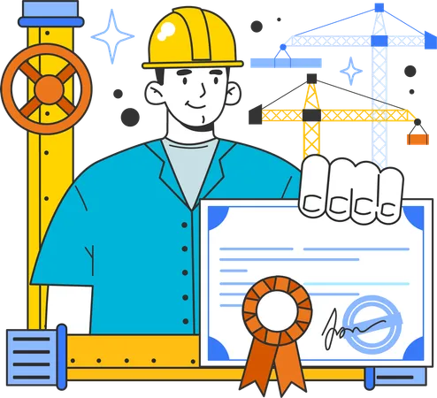 Engineer showing certificate  Illustration