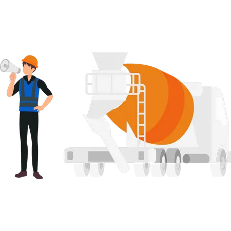 Engineer speaking into megaphone  Illustration