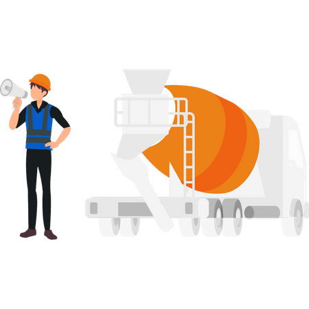 Engineer speaking into megaphone  Illustration