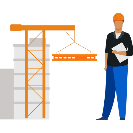 Engineer standing with papers  Illustration
