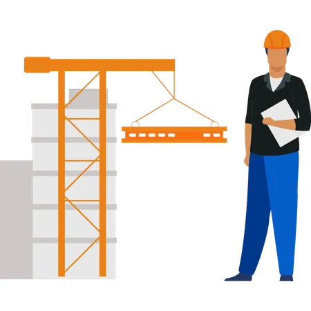 Engineer standing with papers  Illustration