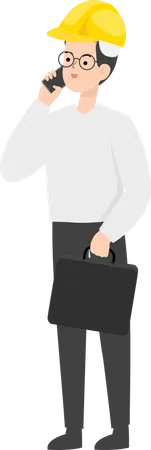 Engineer talking on phone while holding briefcase Illustration