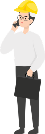 Engineer talking on phone while holding briefcase  Illustration