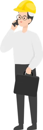 Engineer talking on phone while holding briefcase  Illustration