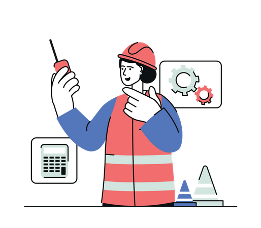 Engineer talking on walkie talkie  Illustration
