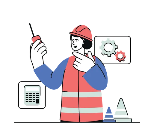 Engineer talking on walkie talkie Illustration