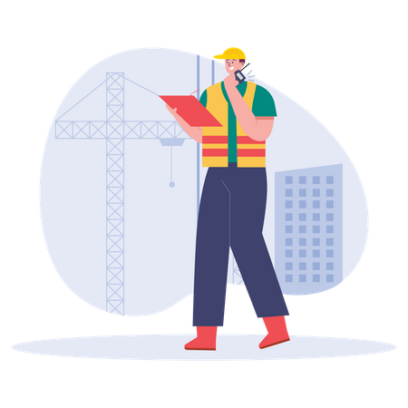 Engineer talking on walkie talkie  Illustration