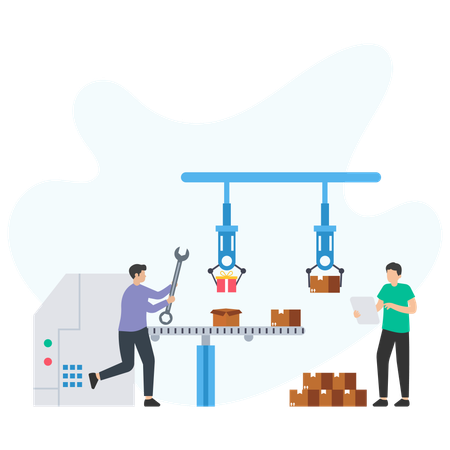 Engineer team Checking automatic Packaging  Illustration