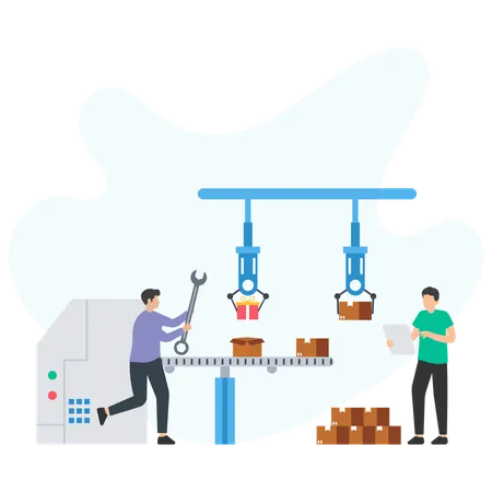 Engineer team Checking automatic Packaging  Illustration