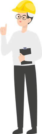 Engineer with clipboard raising one finger Illustration