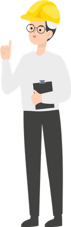 Engineer with clipboard raising one finger  Illustration