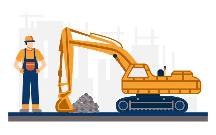 Engineer with Construction machinery at Construction  project  Illustration