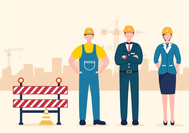 Engineer with Worker standing together Illustration