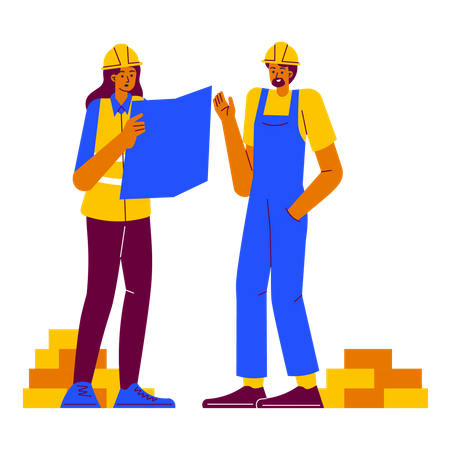 Engineer with Worker working on project Illustration