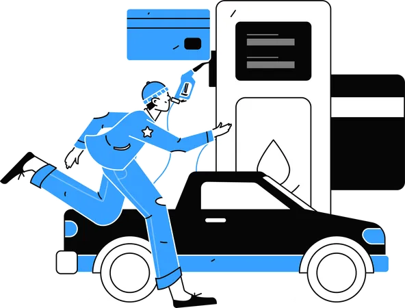 Engineer working at fuel station  Illustration