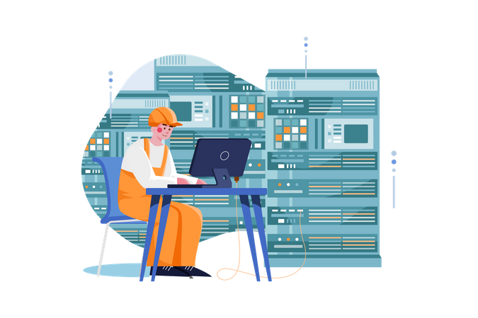 Engineer working at the data center Illustration
